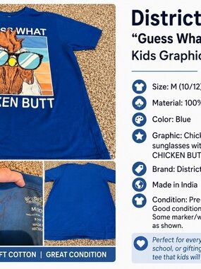 District Kids Blue Graphic Tee with Sunglass-Wearing Chicken